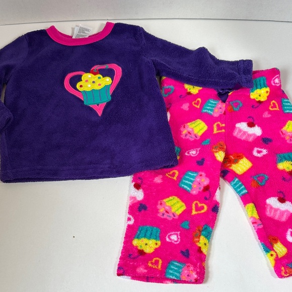 Healthtex pink and purple cupcake plush pajamas size 12 months - Picture 1 of 8